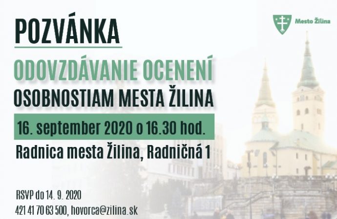 Pozývame vás na Odovzdávanie ocenení osobnostiam mesta Žilina