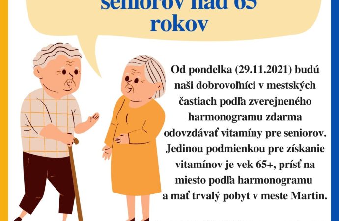 Nadácia Nová šanca rozdá vitamíny seniorom mesta Martin nad 65 rokov